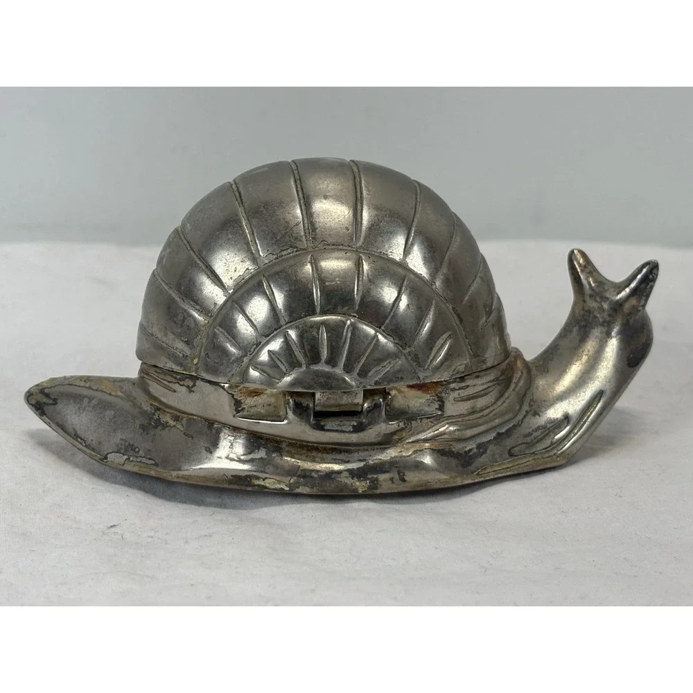 Vtg Silver Plated MCM Snail Salt Cellar Trinket Box READ